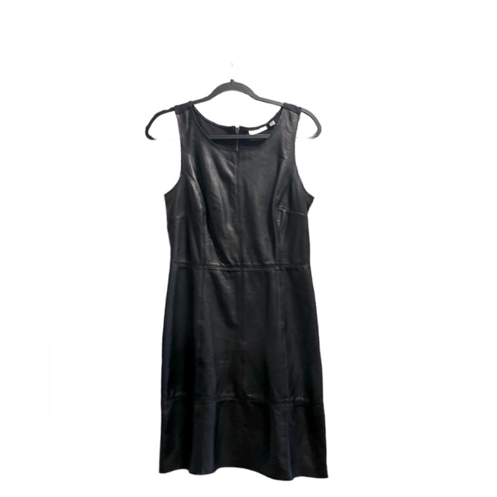Halogen Black Leather Zip Up Mini Dress Moto